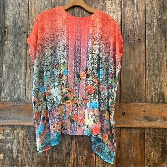 Sienna Rose Sz S Orange Floral Cottagecore  Boho Hippie Music Relaxed Blouse - Picture 11 of 12
